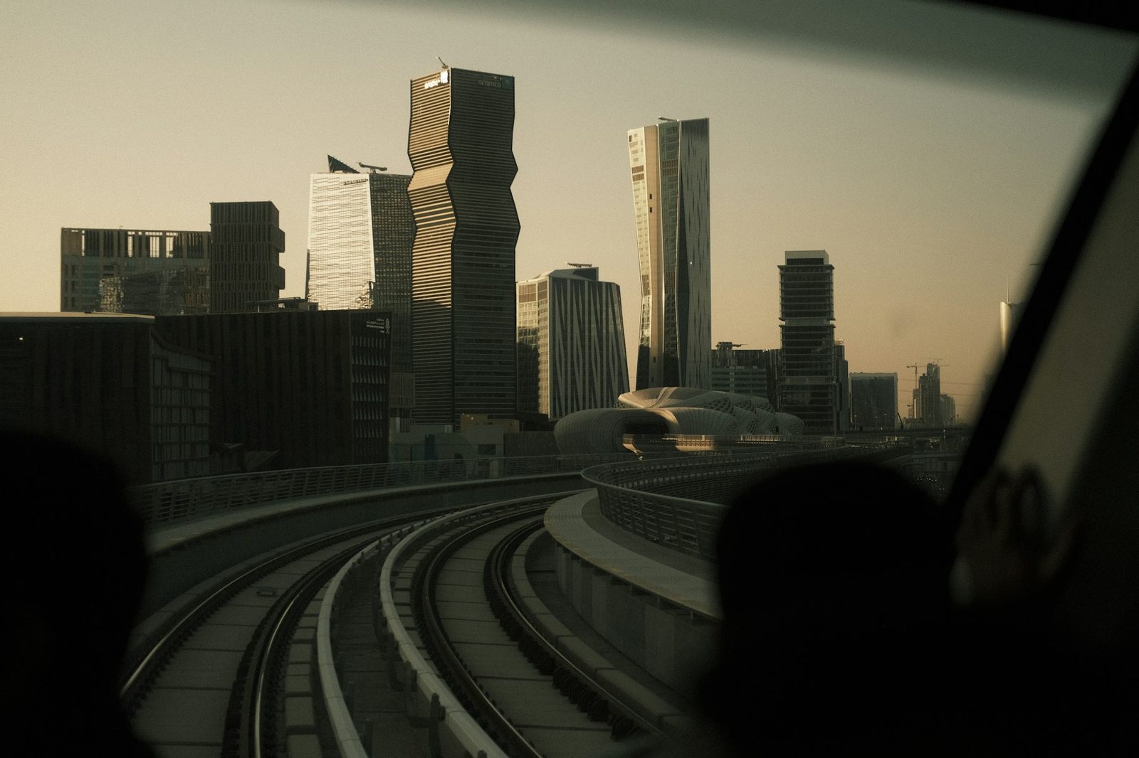 KAFD skyline seen from a Riyadh Metro train window